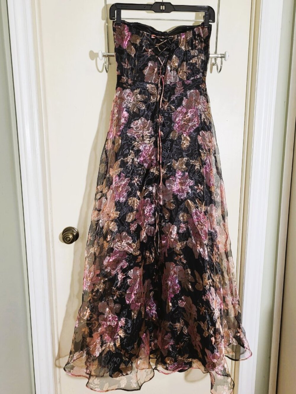 Lulus Strapless Floral Burnout Lace Up Dress Formal Gown Size XS - Picture 8 of 16